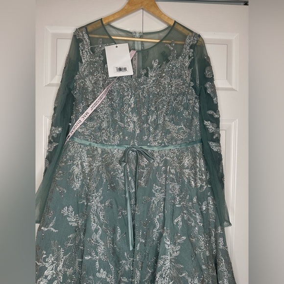 Mac Duggal Women's Embellished Bow Belt Illusion Long Sleeve A Line Dress 20337 - Picture 11 of 14